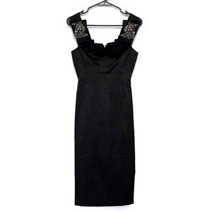 KAREN MILLEN Tailored Jeweled Origami Silk Fitted Cocktail Black Dress Size 4